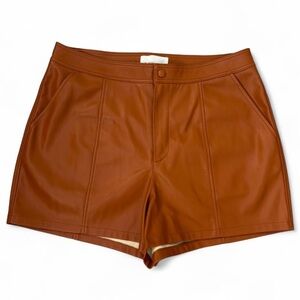 Anthropologie Tan Brown Faux Vegan Leather High Waist Shorts Women’s Size 12